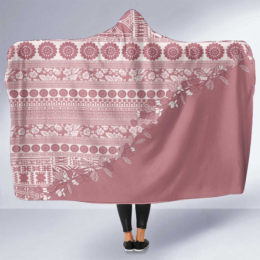 Fiji Marau na Kerisimasi Hooded Blanket Dusty Rose Tagimoucia Tapa Masi Tribal LT9 One Size Pink - Polynesian Pride