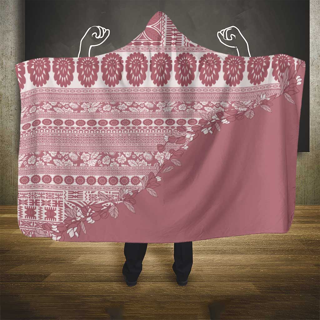 Fiji Marau na Kerisimasi Hooded Blanket Dusty Rose Tagimoucia Tapa Masi Tribal LT9 - Polynesian Pride