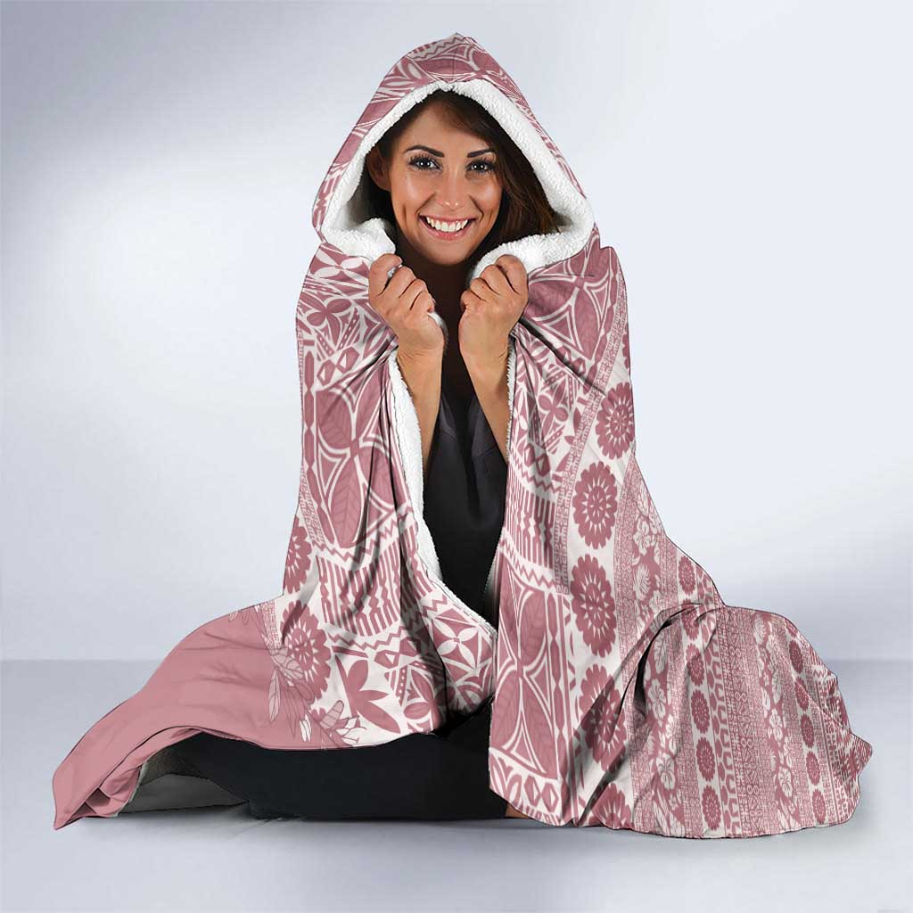 Fiji Marau na Kerisimasi Hooded Blanket Dusty Rose Tagimoucia Tapa Masi Tribal LT9 - Polynesian Pride