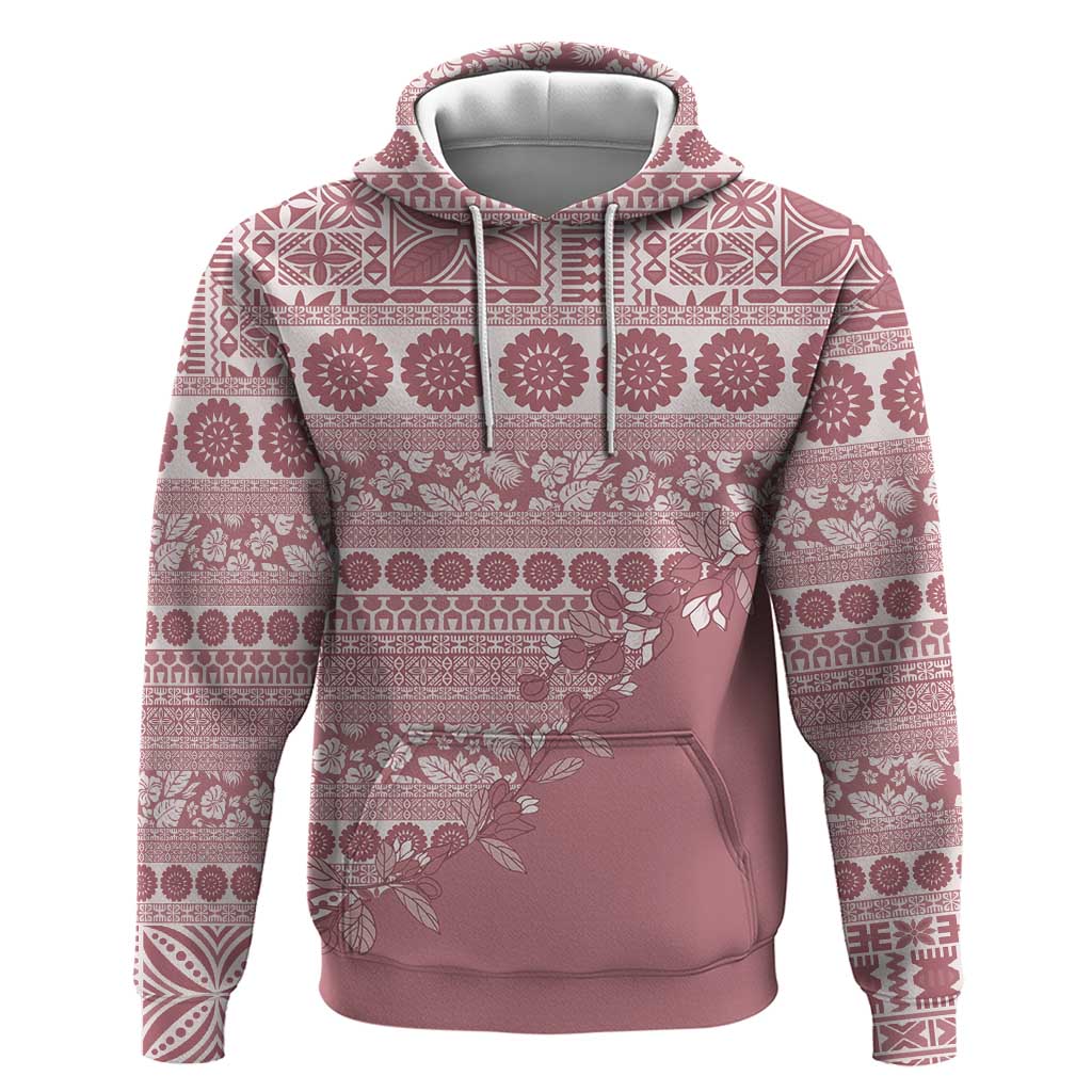 Fiji Marau na Kerisimasi Hoodie Dusty Rose Tagimoucia Tapa Masi Tribal LT9 Pullover Hoodie Pink - Polynesian Pride