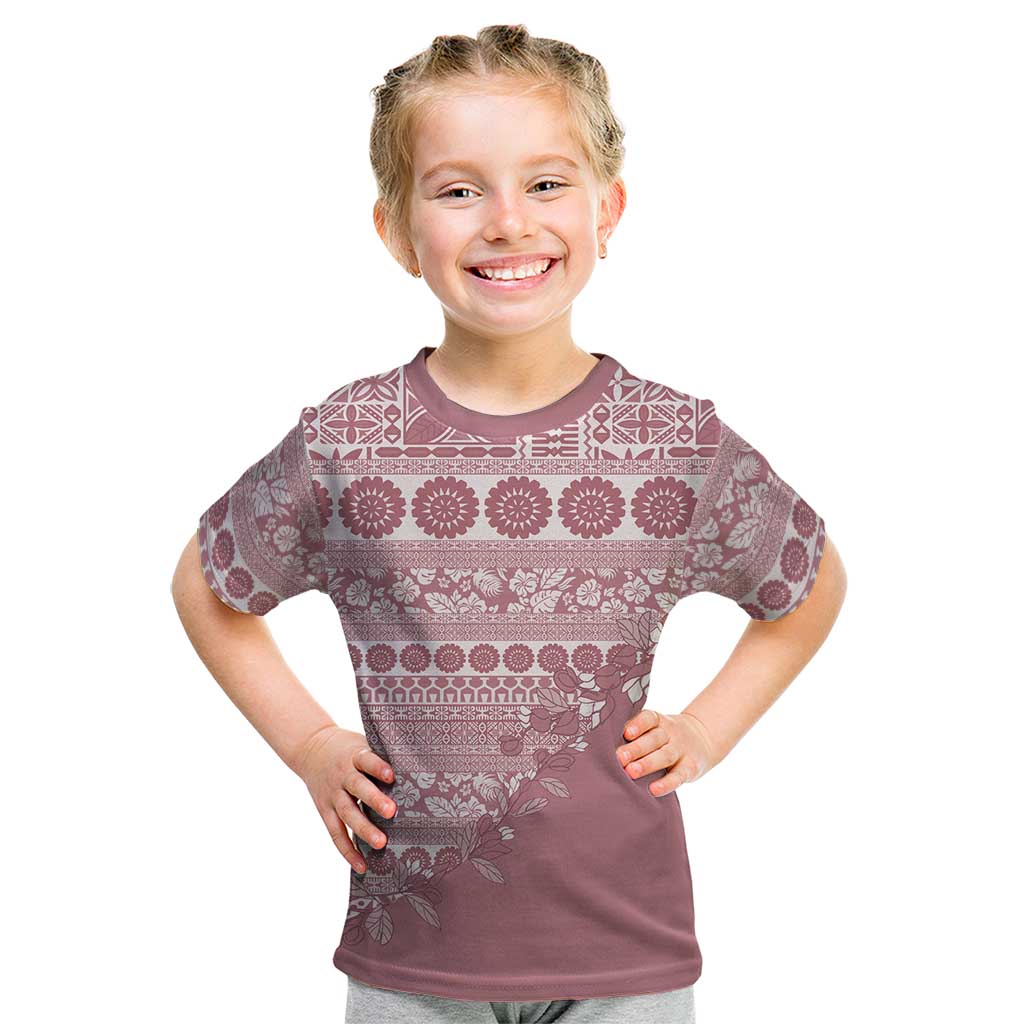 Fiji Marau na Kerisimasi Kid T Shirt Dusty Rose Tagimoucia Tapa Masi Tribal LT9 Pink - Polynesian Pride