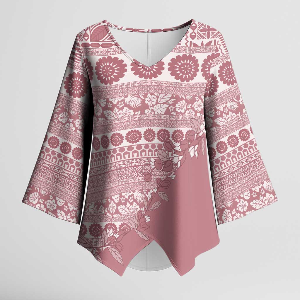 Fiji Marau na Kerisimasi Kimono Sleeve Blouse Dusty Rose Tagimoucia Tapa Masi Tribal LT9 Female Pink - Polynesian Pride