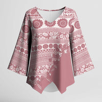 Fiji Marau na Kerisimasi Kimono Sleeve Blouse Dusty Rose Tagimoucia Tapa Masi Tribal LT9 Female Pink - Polynesian Pride