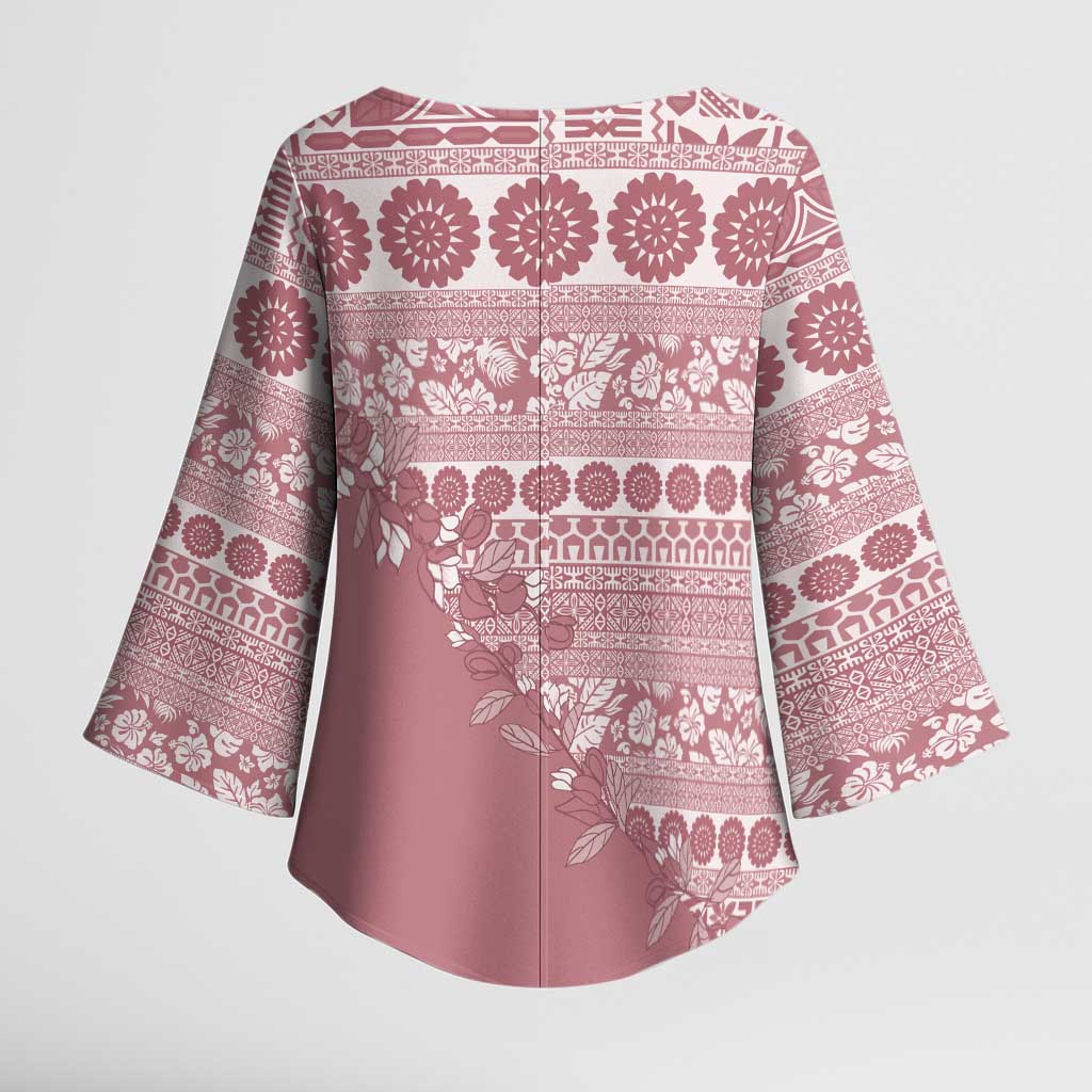 Fiji Marau na Kerisimasi Kimono Sleeve Blouse Dusty Rose Tagimoucia Tapa Masi Tribal LT9 - Polynesian Pride