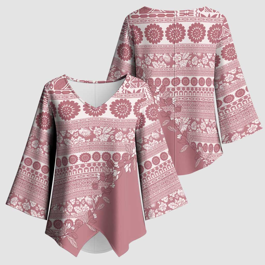 Fiji Marau na Kerisimasi Kimono Sleeve Blouse Dusty Rose Tagimoucia Tapa Masi Tribal LT9 - Polynesian Pride
