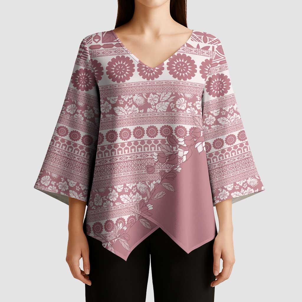 Fiji Marau na Kerisimasi Kimono Sleeve Blouse Dusty Rose Tagimoucia Tapa Masi Tribal LT9 - Polynesian Pride