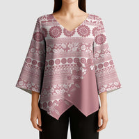 Fiji Marau na Kerisimasi Kimono Sleeve Blouse Dusty Rose Tagimoucia Tapa Masi Tribal LT9 - Polynesian Pride