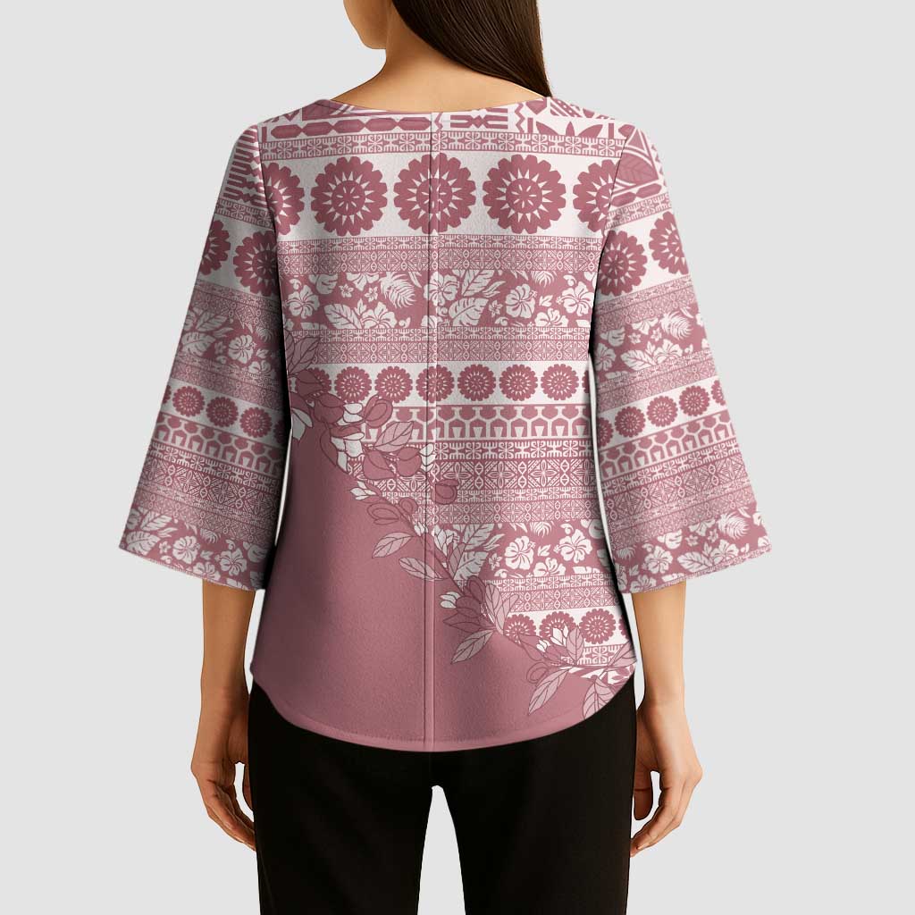 Fiji Marau na Kerisimasi Kimono Sleeve Blouse Dusty Rose Tagimoucia Tapa Masi Tribal LT9 - Polynesian Pride