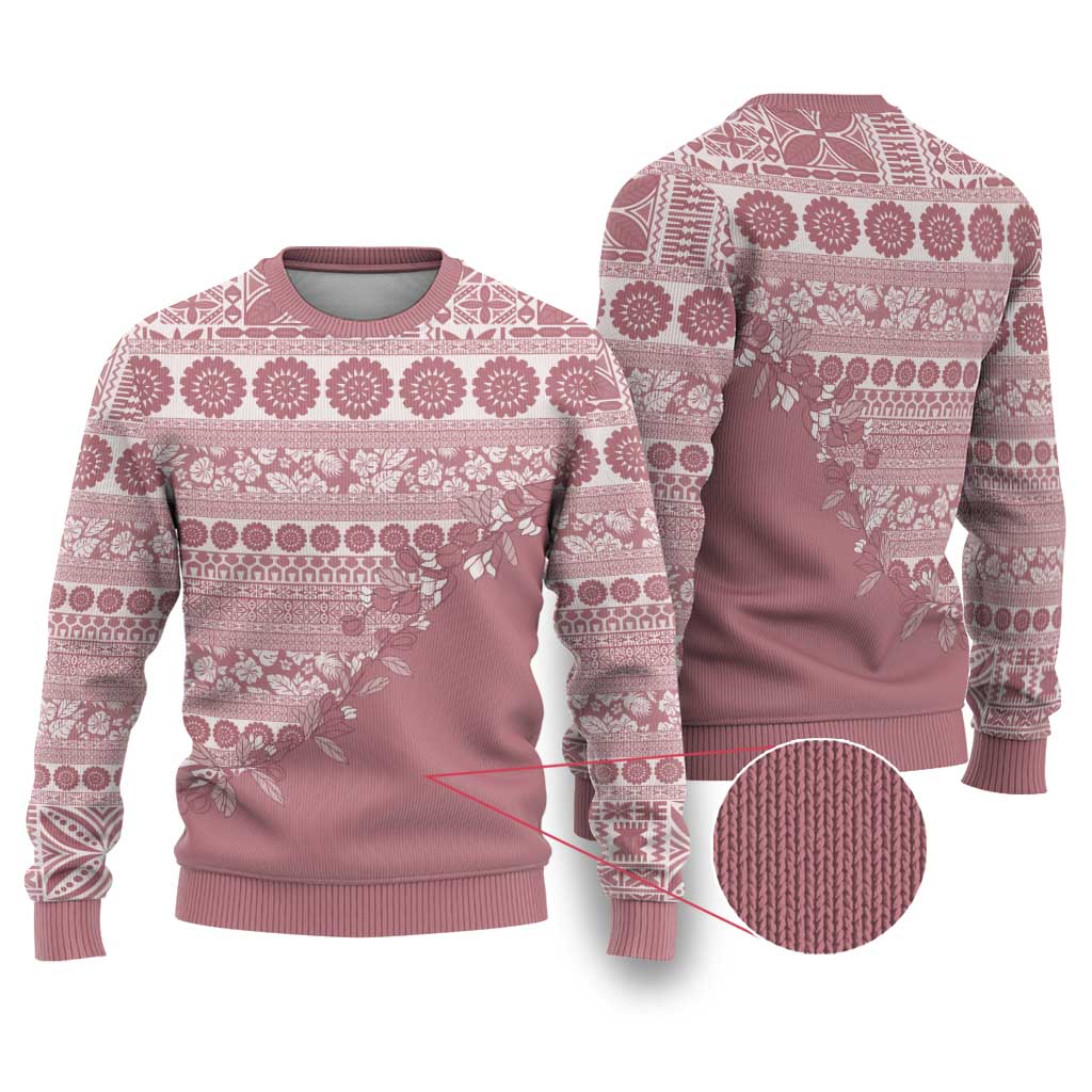 Fiji Marau na Kerisimasi Ugly Christmas Sweater Dusty Rose Tagimoucia Tapa Masi Tribal LT9 Pink - Polynesian Pride