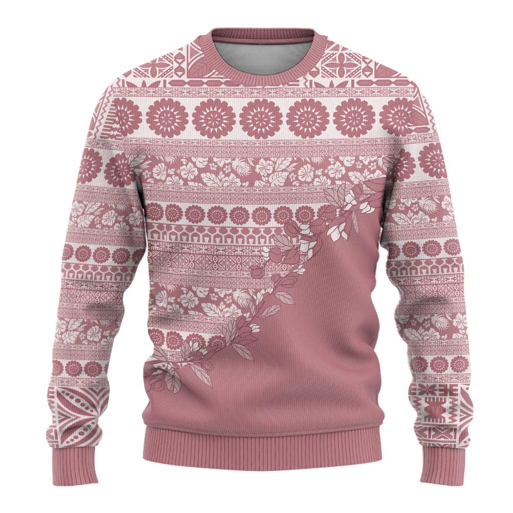 Fiji Marau na Kerisimasi Ugly Christmas Sweater Dusty Rose Tagimoucia Tapa Masi Tribal LT9 - Polynesian Pride