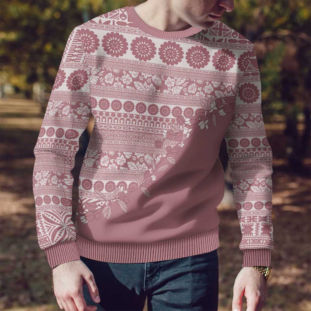 Fiji Marau na Kerisimasi Ugly Christmas Sweater Dusty Rose Tagimoucia Tapa Masi Tribal LT9 - Polynesian Pride