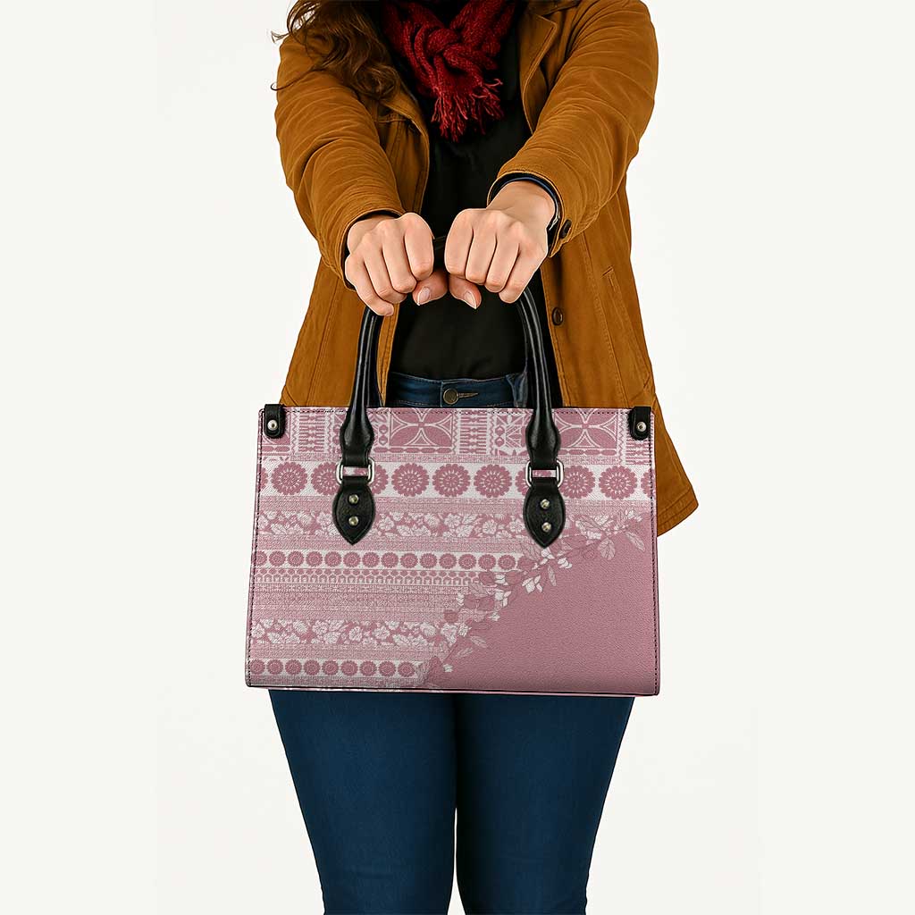 Fiji Marau na Kerisimasi Leather Bag Dusty Rose Tagimoucia Tapa Masi Tribal LT9 - Polynesian Pride