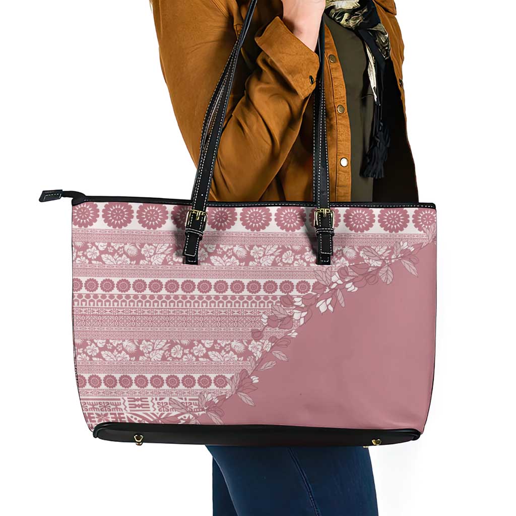 Fiji Marau na Kerisimasi Leather Tote Bag Dusty Rose Tagimoucia Tapa Masi Tribal LT9 - Polynesian Pride