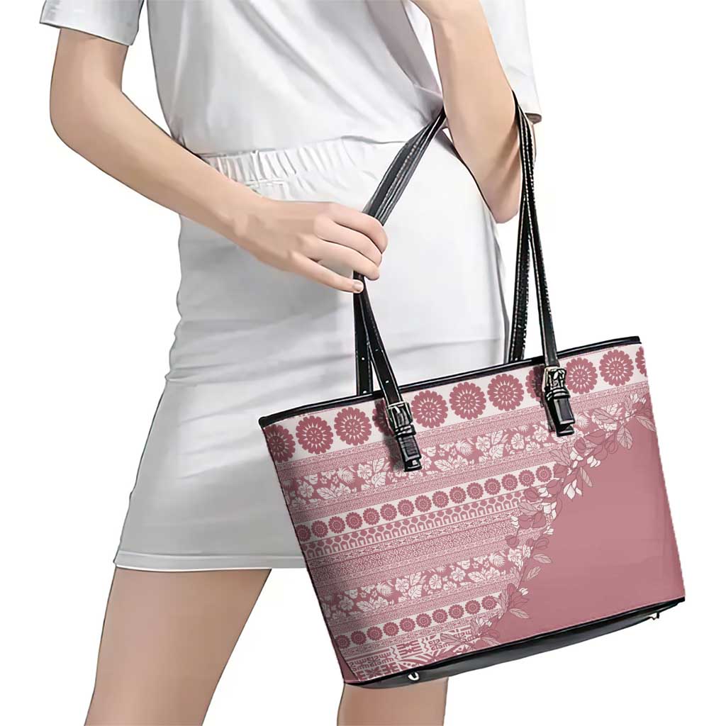 Fiji Marau na Kerisimasi Leather Tote Bag Dusty Rose Tagimoucia Tapa Masi Tribal LT9 - Polynesian Pride