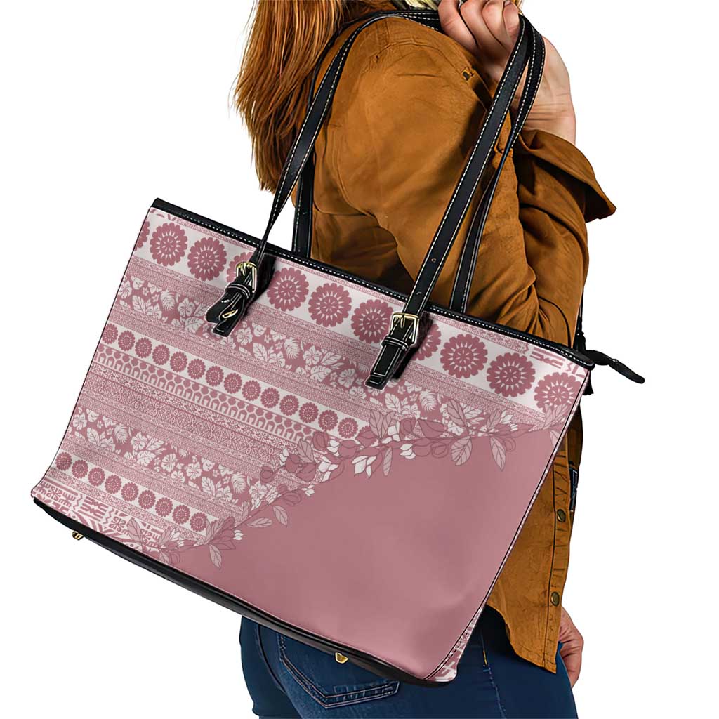 Fiji Marau na Kerisimasi Leather Tote Bag Dusty Rose Tagimoucia Tapa Masi Tribal LT9 - Polynesian Pride