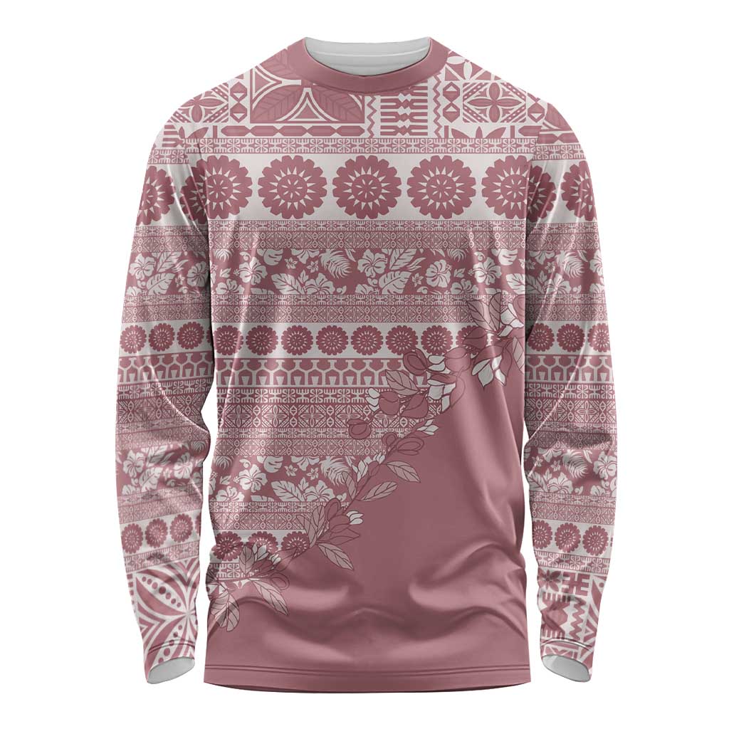 Fiji Marau na Kerisimasi Long Sleeve Shirt Dusty Rose Tagimoucia Tapa Masi Tribal LT9 Unisex Pink - Polynesian Pride