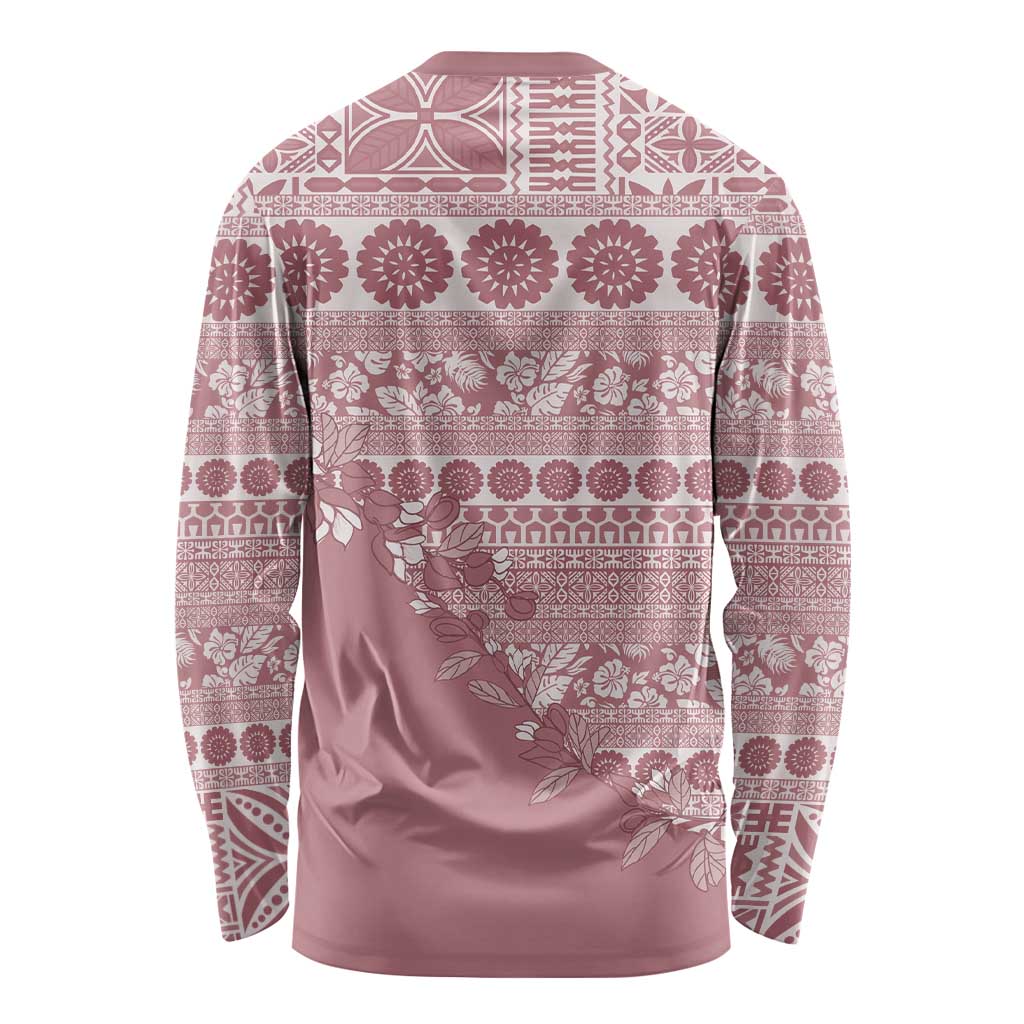 Fiji Marau na Kerisimasi Long Sleeve Shirt Dusty Rose Tagimoucia Tapa Masi Tribal LT9 - Polynesian Pride