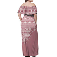 Fiji Marau na Kerisimasi Off Shoulder Maxi Dress Dusty Rose Tagimoucia Tapa Masi Tribal LT9 - Polynesian Pride