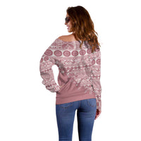 Fiji Marau na Kerisimasi Off Shoulder Sweater Dusty Rose Tagimoucia Tapa Masi Tribal LT9 - Polynesian Pride