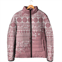 Fiji Marau na Kerisimasi Padded Jacket Dusty Rose Tagimoucia Tapa Masi Tribal LT9 - Polynesian Pride