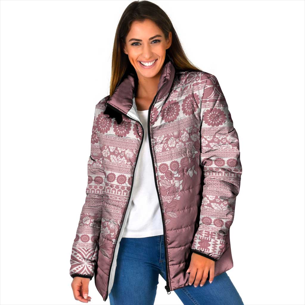 Fiji Marau na Kerisimasi Padded Jacket Dusty Rose Tagimoucia Tapa Masi Tribal LT9 Women Pink - Polynesian Pride