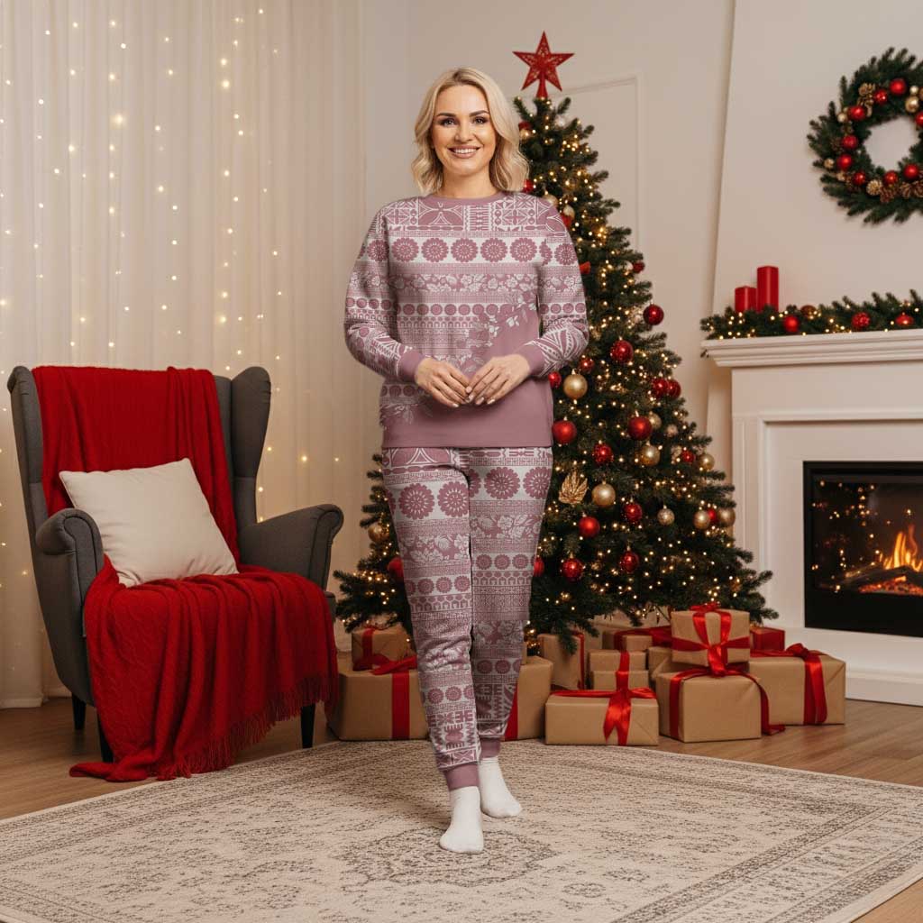 Fiji Marau na Kerisimasi Christmas Pajama Set Dusty Rose Tagimoucia Tapa Masi Tribal LT9 Women Pink - Polynesian Pride