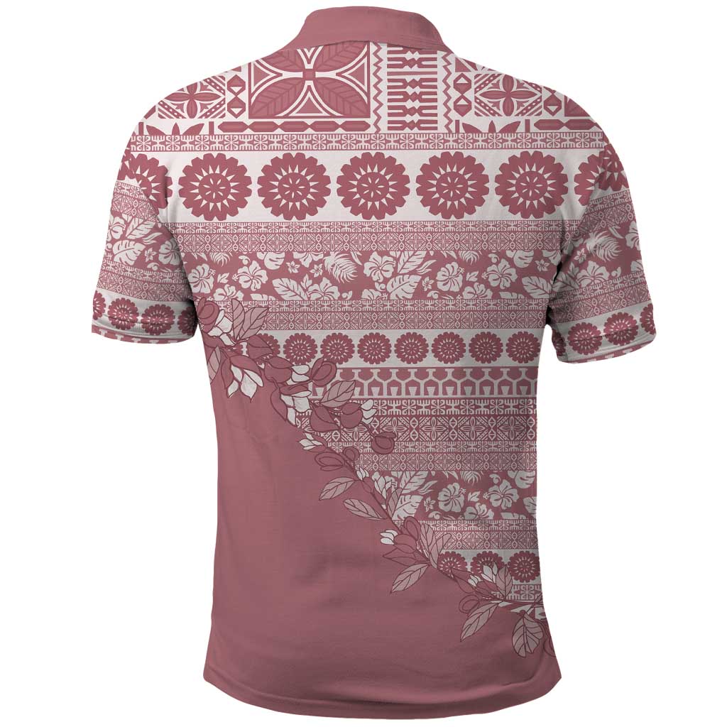 Fiji Marau na Kerisimasi Polo Shirt Dusty Rose Tagimoucia Tapa Masi Tribal LT9 - Polynesian Pride