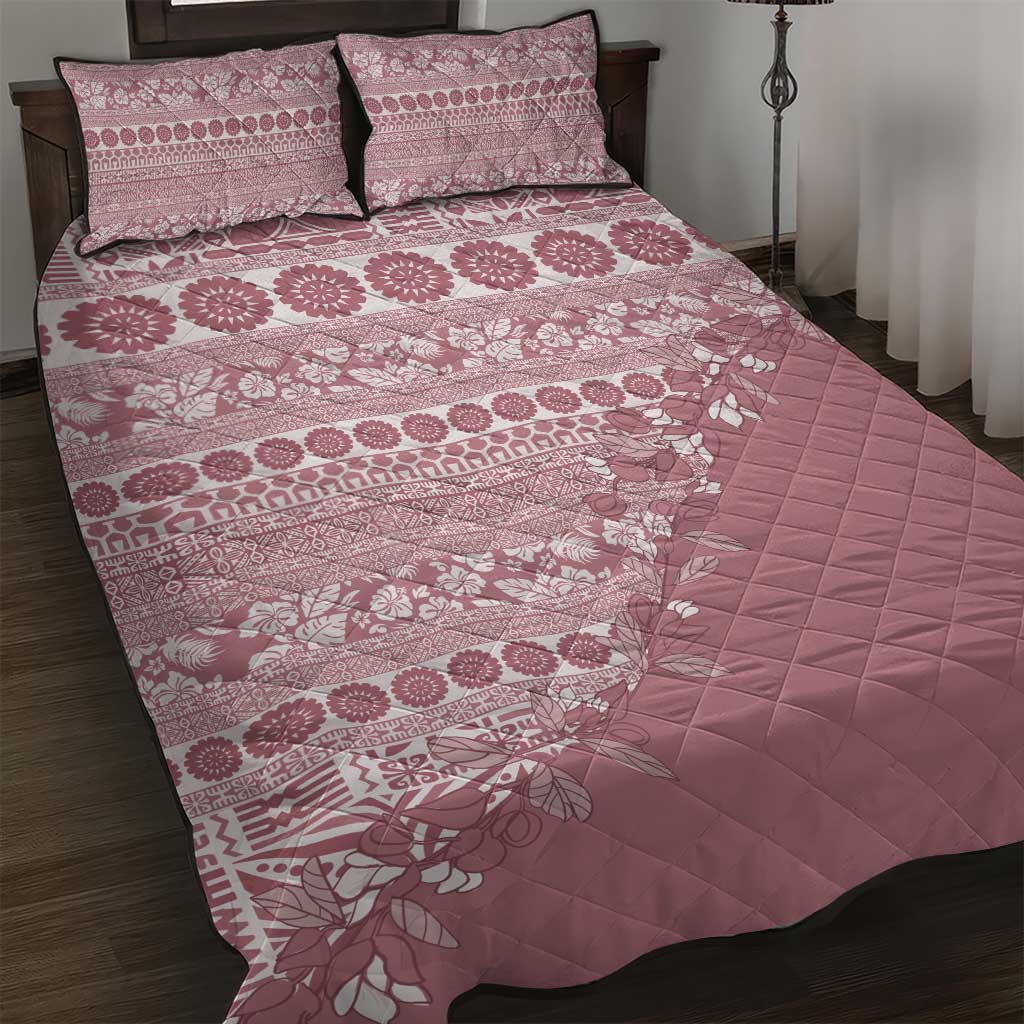 Fiji Marau na Kerisimasi Quilt Bed Set Dusty Rose Tagimoucia Tapa Masi Tribal LT9 Pink - Polynesian Pride