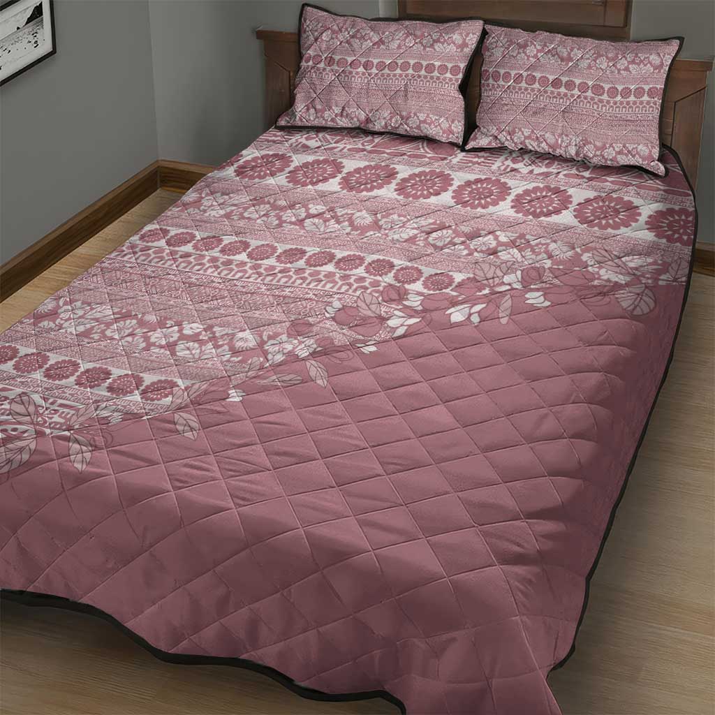 Fiji Marau na Kerisimasi Quilt Bed Set Dusty Rose Tagimoucia Tapa Masi Tribal LT9 - Polynesian Pride