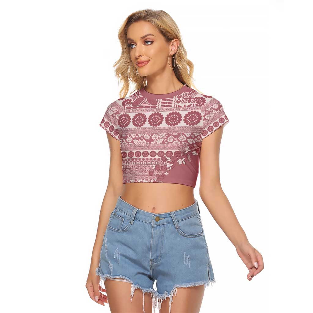 Fiji Marau na Kerisimasi Raglan Cropped T Shirt Dusty Rose Tagimoucia Tapa Masi Tribal LT9 Female Pink - Polynesian Pride