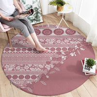 Fiji Marau na Kerisimasi Round Carpet Dusty Rose Tagimoucia Tapa Masi Tribal LT9 - Polynesian Pride