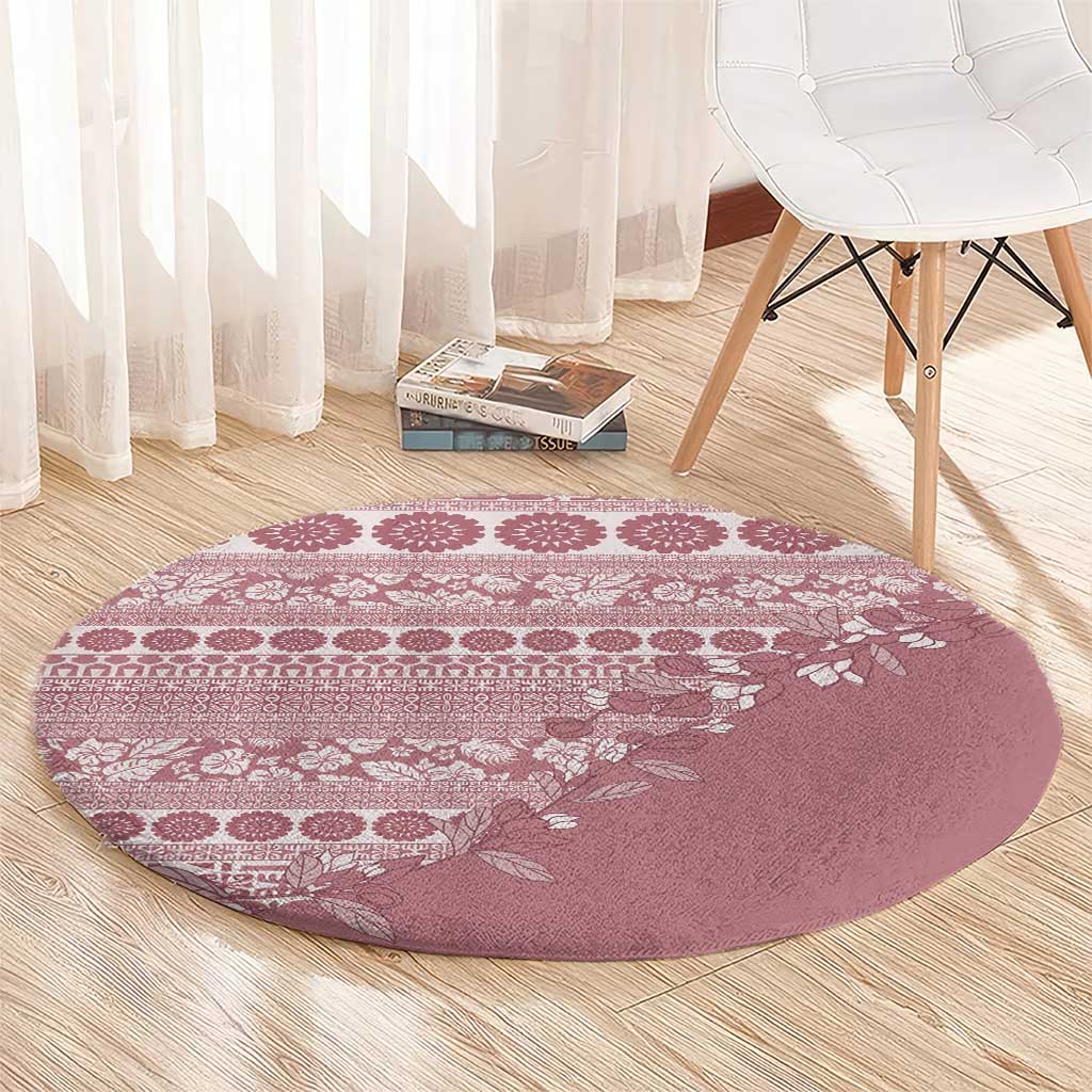 Fiji Marau na Kerisimasi Round Carpet Dusty Rose Tagimoucia Tapa Masi Tribal LT9 - Polynesian Pride