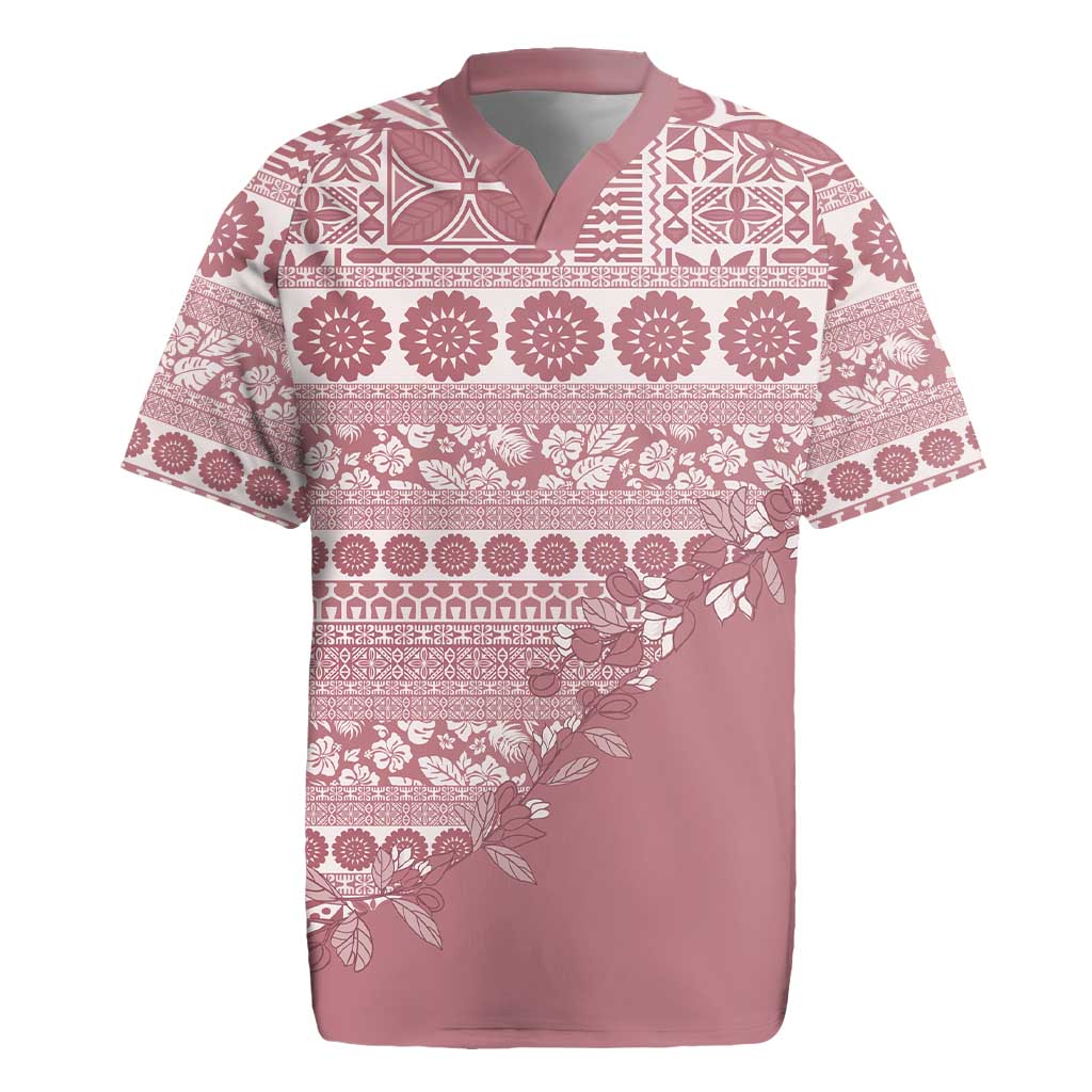 Fiji Marau na Kerisimasi Rugby Jersey Dusty Rose Tagimoucia Tapa Masi Tribal LT9 Pink - Polynesian Pride