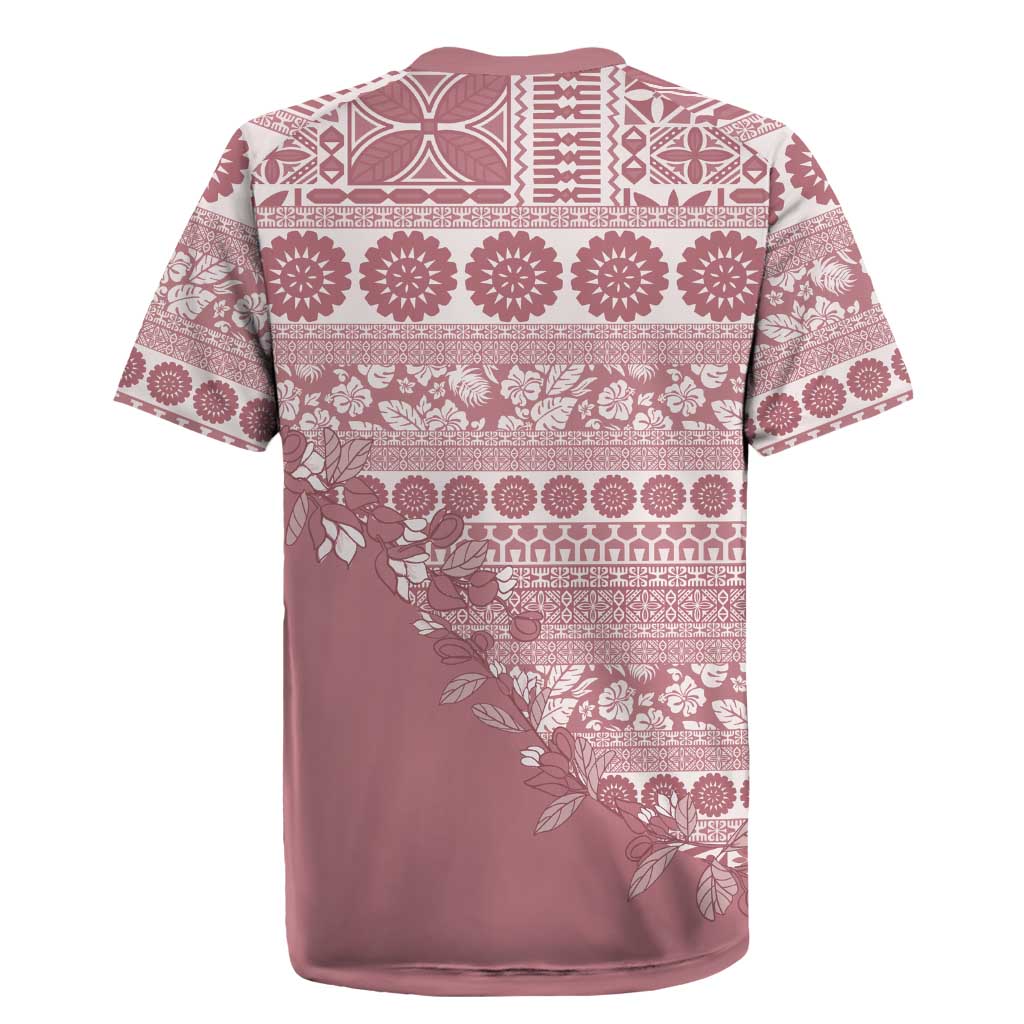 Fiji Marau na Kerisimasi Rugby Jersey Dusty Rose Tagimoucia Tapa Masi Tribal LT9 - Polynesian Pride