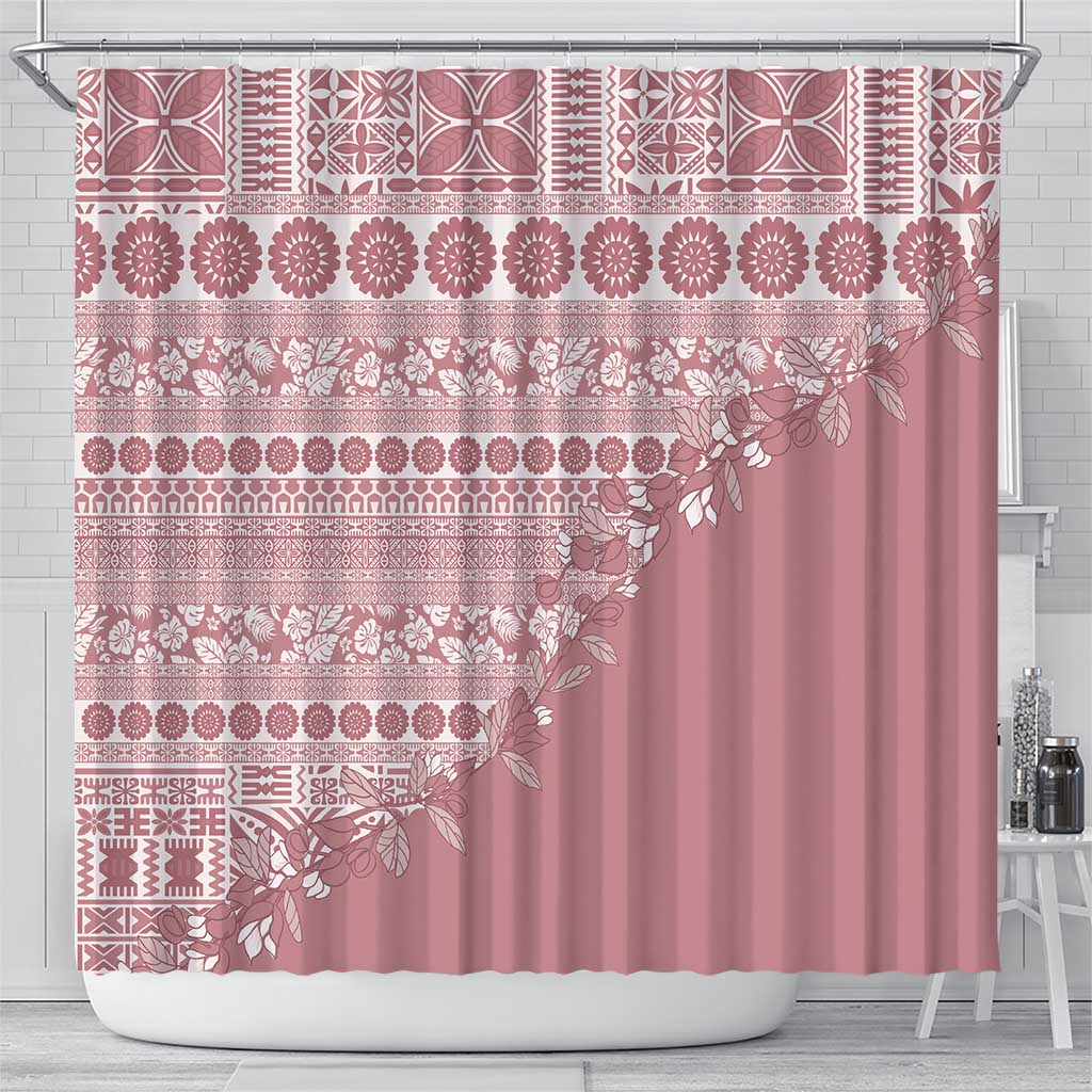 Fiji Marau na Kerisimasi Shower Curtain Dusty Rose Tagimoucia Tapa Masi Tribal LT9 - Polynesian Pride
