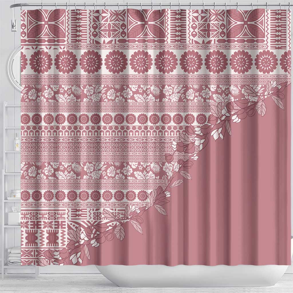 Fiji Marau na Kerisimasi Shower Curtain Dusty Rose Tagimoucia Tapa Masi Tribal LT9 - Polynesian Pride
