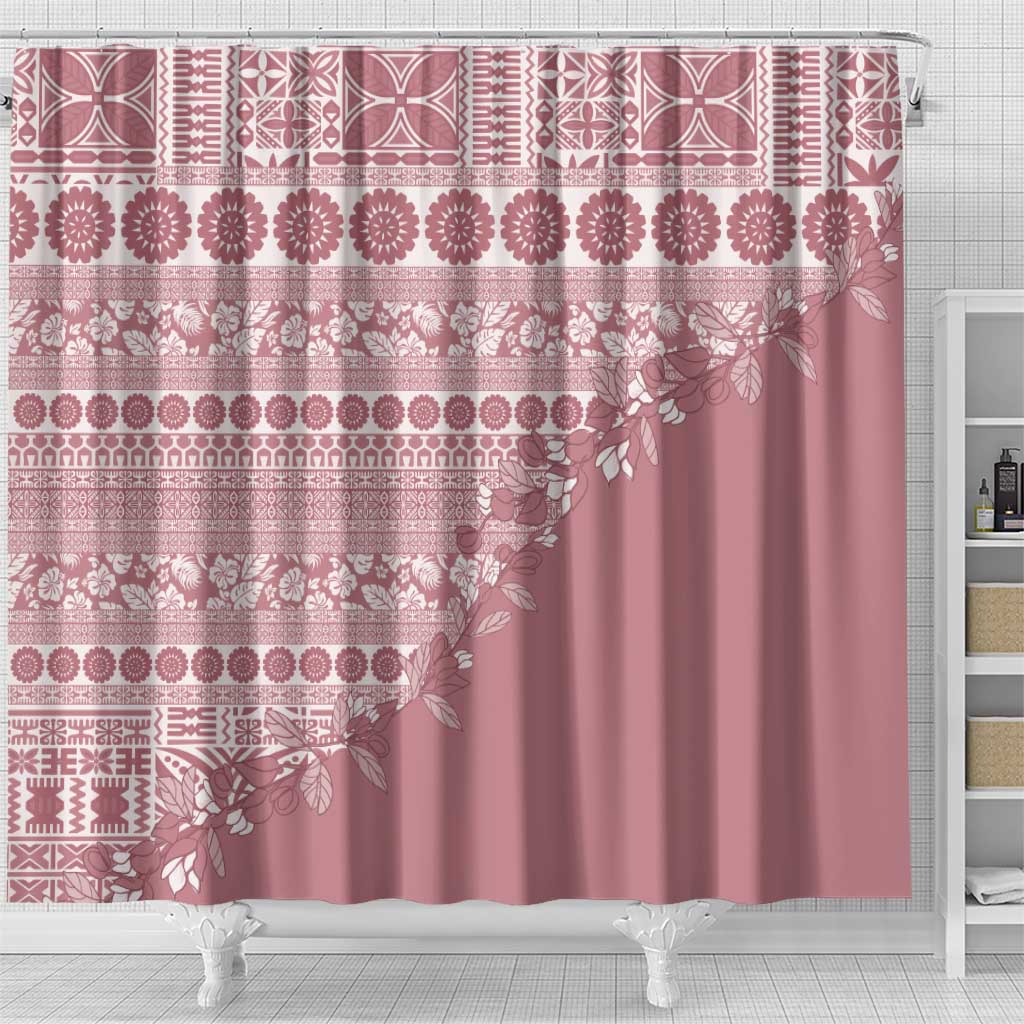Fiji Marau na Kerisimasi Shower Curtain Dusty Rose Tagimoucia Tapa Masi Tribal LT9 - Polynesian Pride