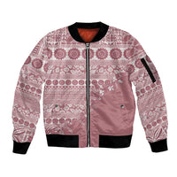 Fiji Marau na Kerisimasi Sleeve Zip Bomber Jacket Dusty Rose Tagimoucia Tapa Masi Tribal LT9 Unisex Pink - Polynesian Pride