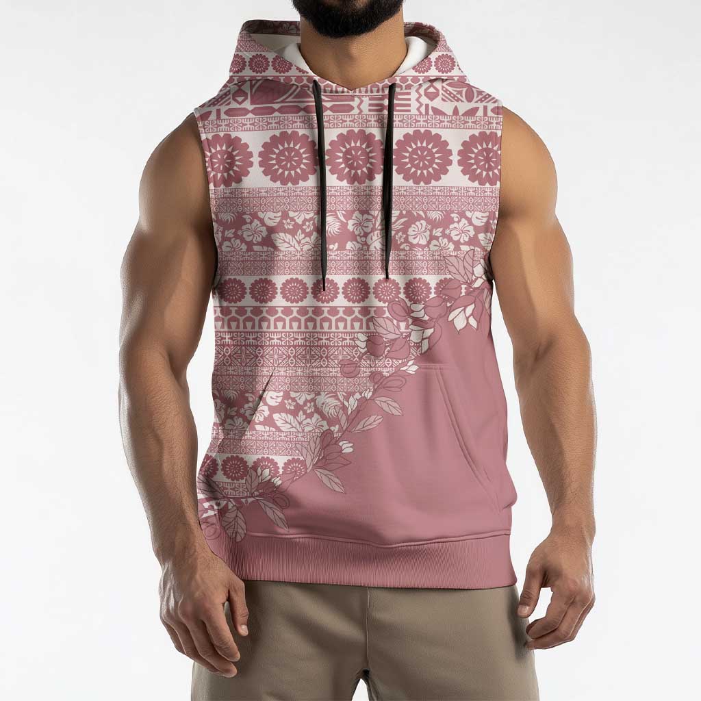 Fiji Marau na Kerisimasi Sleeveless Hoodie Dusty Rose Tagimoucia Tapa Masi Tribal LT9 - Polynesian Pride