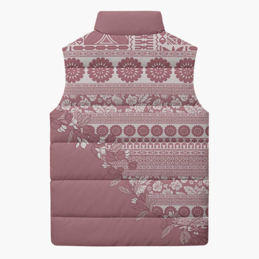Fiji Marau na Kerisimasi Sleeveless Puffer Jacket Dusty Rose Tagimoucia Tapa Masi Tribal LT9 - Polynesian Pride
