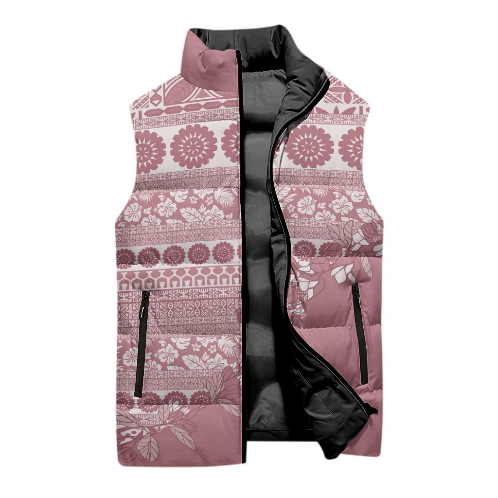 Fiji Marau na Kerisimasi Sleeveless Puffer Jacket Dusty Rose Tagimoucia Tapa Masi Tribal LT9 - Polynesian Pride