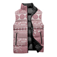 Fiji Marau na Kerisimasi Sleeveless Puffer Jacket Dusty Rose Tagimoucia Tapa Masi Tribal LT9 - Polynesian Pride