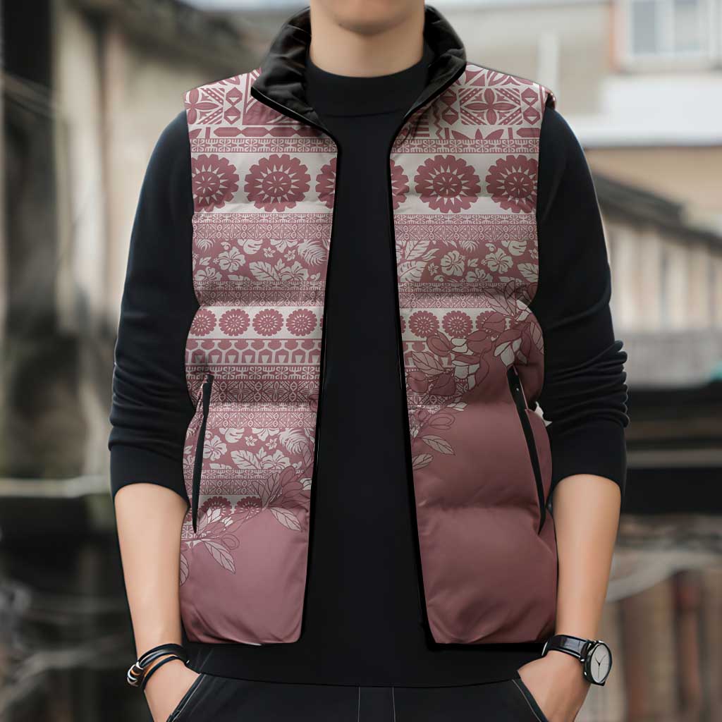 Fiji Marau na Kerisimasi Sleeveless Puffer Jacket Dusty Rose Tagimoucia Tapa Masi Tribal LT9 - Polynesian Pride