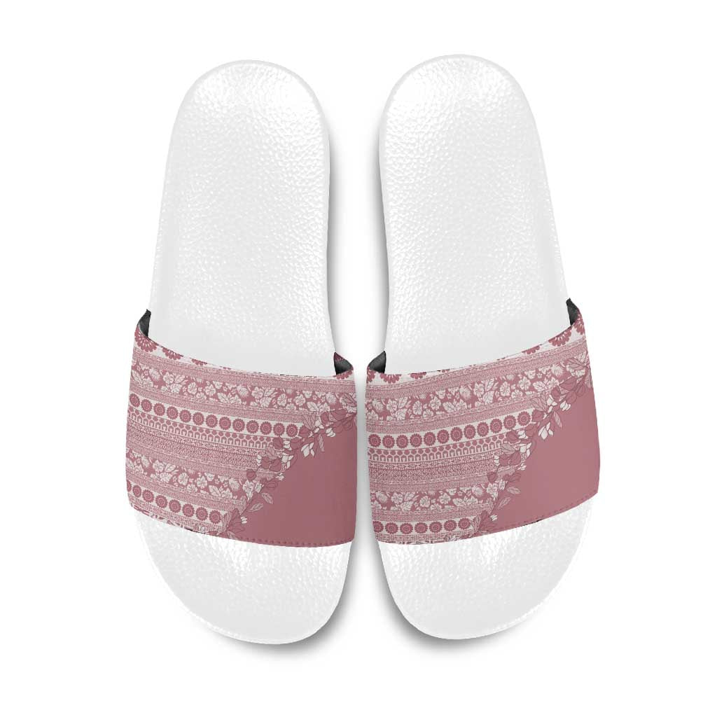 Fiji Marau na Kerisimasi Slide Sandals Dusty Rose Tagimoucia Tapa Masi Tribal LT9 Pink - Polynesian Pride