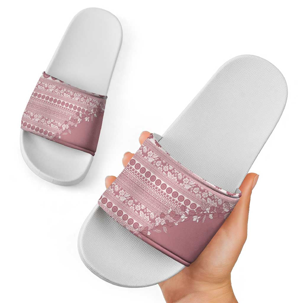 Fiji Marau na Kerisimasi Slide Sandals Dusty Rose Tagimoucia Tapa Masi Tribal LT9 - Polynesian Pride