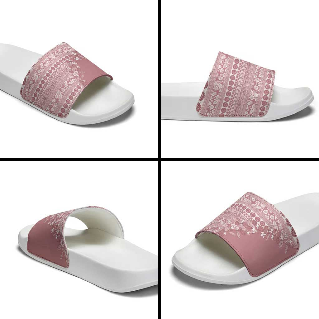 Fiji Marau na Kerisimasi Slide Sandals Dusty Rose Tagimoucia Tapa Masi Tribal LT9 - Polynesian Pride