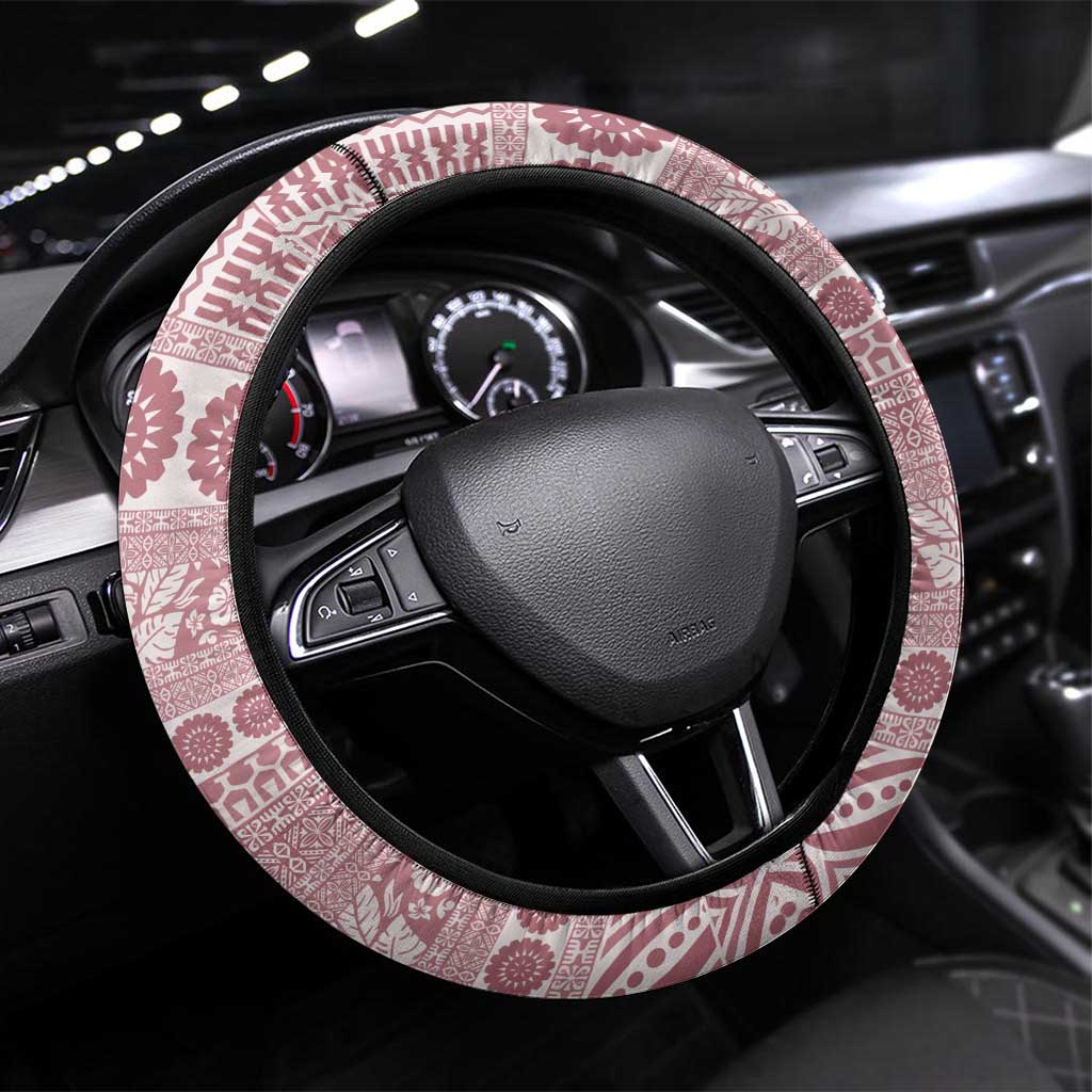 Fiji Marau na Kerisimasi Steering Wheel Cover Dusty Rose Tagimoucia Tapa Masi Tribal LT9 Universal Fit Pink - Polynesian Pride