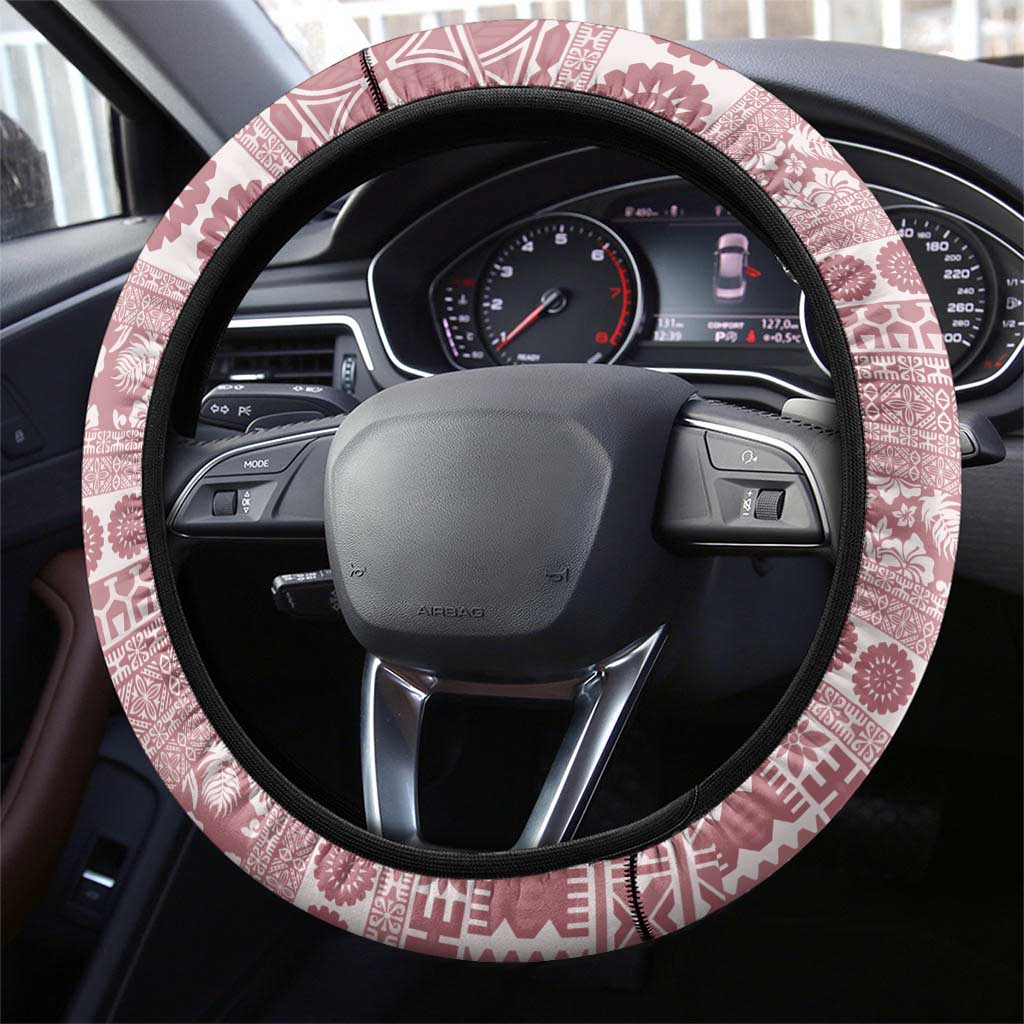 Fiji Marau na Kerisimasi Steering Wheel Cover Dusty Rose Tagimoucia Tapa Masi Tribal LT9 - Polynesian Pride