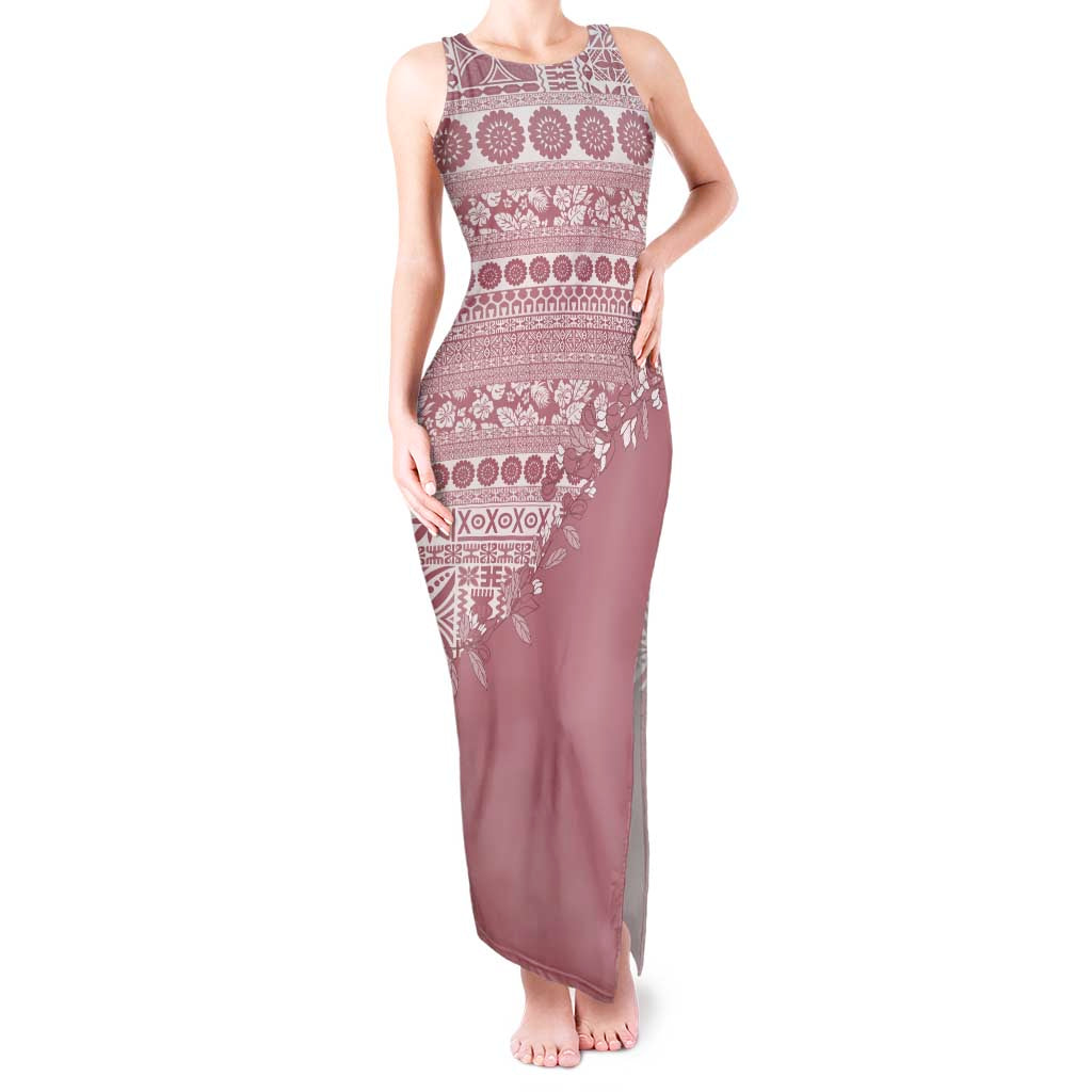 Fiji Marau na Kerisimasi Tank Maxi Dress Dusty Rose Tagimoucia Tapa Masi Tribal LT9 Women Pink - Polynesian Pride