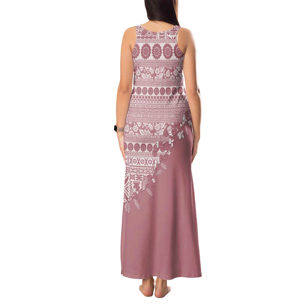 Fiji Marau na Kerisimasi Tank Maxi Dress Dusty Rose Tagimoucia Tapa Masi Tribal LT9 - Polynesian Pride